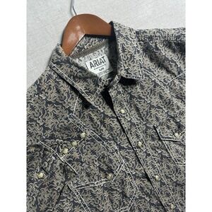 Ariat Retro Fit Western Long Sleeve Snap Shirt Mens Large Brown Cowboy